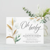オベビー男女兼用の緑の金ゴールド赤ちゃんシャワー 招待状 (スタンド正面)