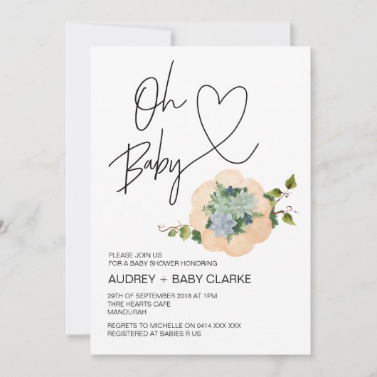 オベビー男女兼用シャワーサンクスギビング秋 招待状 (正面)