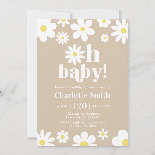 オベビー男女兼用デイジーベイビーシャワー 招待状 (正面)