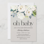 オベビー男女兼用ホワイトフローラ赤ちゃんシャワー 招待状 (正面)