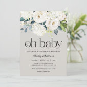 オベビー男女兼用ホワイトフローラ赤ちゃんシャワー 招待状 (スタンド正面)