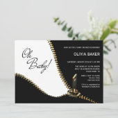 オベビー白黒と金ゴールドジッパー赤ちゃんシャワー 招待状 (スタンド正面)