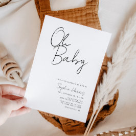 オベビー白黒ミニマリスト赤ちゃんシャワー 招待状