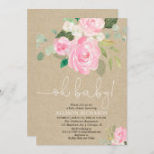 オベビー素朴な赤面女の子の赤ちゃんシャワーフローラ 招待状 (正面/裏面)