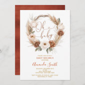 オベビー素朴テラコタオレンジフローラベビーシャワー 招待状 (正面/裏面)