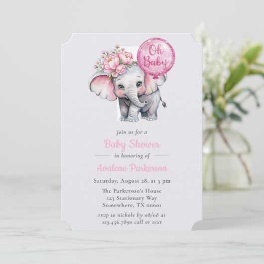 オベビー絵を描象フローラ女の子ベビーシャワー 招待状 (スタンド正面)