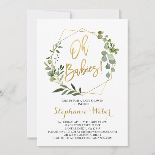 オベビー緑の赤ちゃんシャワー招待状 招待状 (正面)