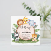 オベビー緑豊かなジャングルサファリアニマルベビーシャワー 招待状 (スタンド正面)