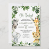 オベビー緑豊かなジャングルサファリアニマルベビーシャワー 招待状 (正面)