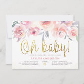 オベビー緑赤面ピンクローゼガールベビーシャワー 招待状 (正面)