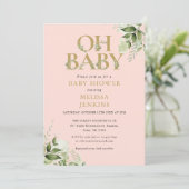オベビー緑赤面ピンク金ゴールド赤ちゃんシャワー 招待状 (スタンド正面)