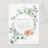 オベビー緑&金ゴールドフローラベビーシャワー インビテーションポストカード (正面)