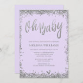 オベビー薄紫パープルシルバーグリッターベビーシャワー 招待状 (正面/裏面)