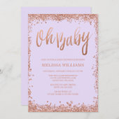 オベビー薄紫フェイクバラ金ゴールドグリッターベビーシャワー 招待状 (正面/裏面)