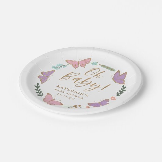 オベビー蝶かわいらし赤ちゃんシャワー ペーパープレート (アングル)