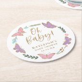 オベビー蝶かわいらし赤ちゃんシャワー ラウンドペーパーコースター (アングル)