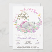 オベビー蝶ベビーゾウ赤ちゃんシャワー 招待状 (正面)