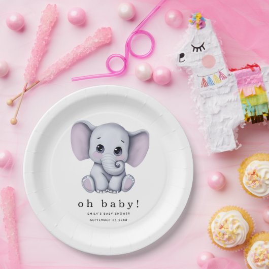 オベビー象男女兼用赤ちゃんシャワー ペーパープレート (パーティー)