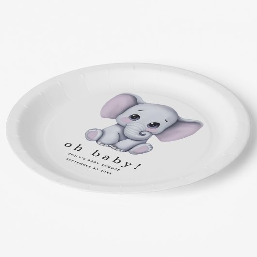 オベビー象男女兼用赤ちゃんシャワー ペーパープレート (アングル)