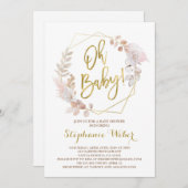 オベビー赤面と金ゴールド赤ちゃんシャワー 招待状 (正面/裏面)