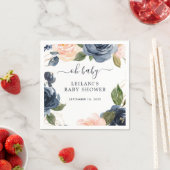 オベビー赤面ネイビ縁どー水色ベビーシャワー スタンダードカクテルナプキン (インサイチュ)