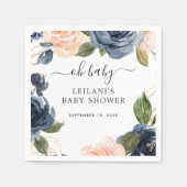 オベビー赤面ネイビ縁どー水色ベビーシャワー スタンダードカクテルナプキン (正面)