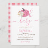 オベビー赤面ピンクカボチャフローラベビーシャワー 招待状 (正面/裏面)