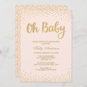 オベビー赤面ピンク金ゴールドグリッターベビーシャワーカード 招待状 (正面/裏面)