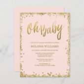 オベビー赤面ピンク金ゴールドグリッターベビーシャワー 招待状 (正面/裏面)