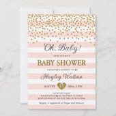 オベビー赤面ピンク金ゴールドコンフェッティ赤ちゃんガールシャワー 招待状 (正面)