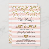 オベビー赤面ピンク金ゴールドコンフェッティ赤ちゃんガールシャワー 招待状 (正面/裏面)