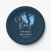 オベビー足ネイビーブルーベビーシャワー ペーパープレート (正面)
