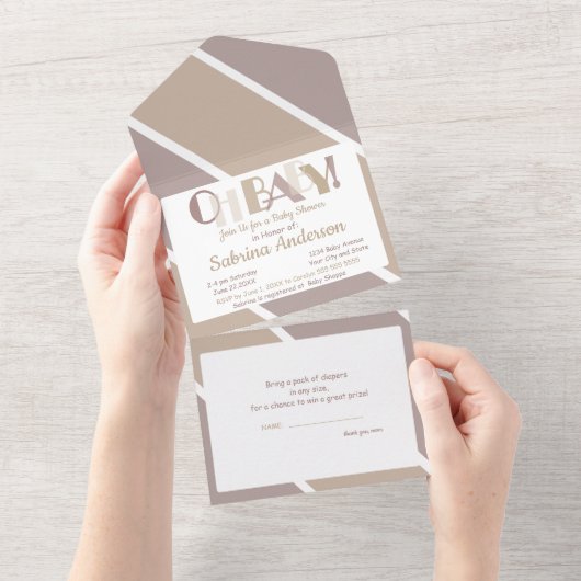 オベビー踊り手紙タイポグラフィベビーシャワー オールインワン招待状 (貼ってはがせる)