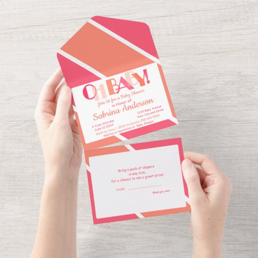 オベビー踊り手紙タイポグラフィベビーシャワー オールインワン招待状 (貼ってはがせる)