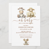 オベビー農場動物ベビーシャワー 招待状 (正面/裏面)