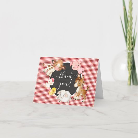 オベビー農場動物赤ちゃんシャワーありがとう サンキューカード (正面)