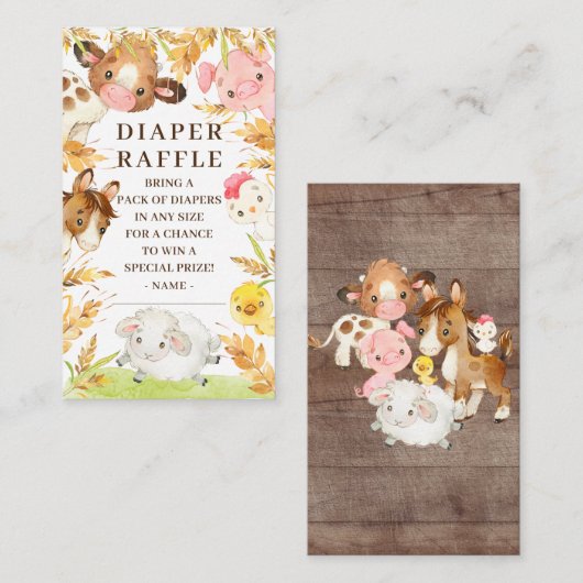 オベビー農場動物赤ちゃんシャワーおむつラッフル エンクロージャーカード (正面/裏面)