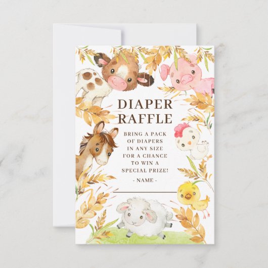 オベビー農場動物赤ちゃんシャワーおむつラッフル 招待状 (正面)