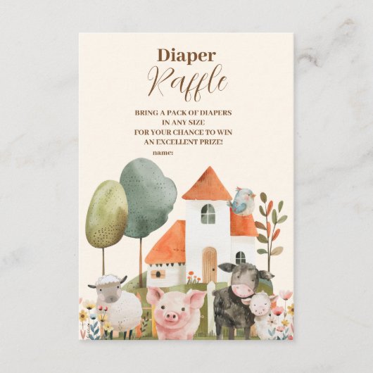 オベビー農業動物おむつラッフルベビーシャワー エンクロージャーカード (正面)