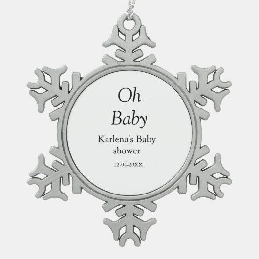 オベビー追加の名前ベビーシャワー日シンプル付けミニマルT スノーフレークピューターオーナメント (正面)