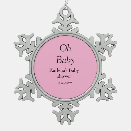 オベビー追加の名前ベビーシャワー日シンプル付けミニマルT スノーフレークピューターオーナメント (正面)