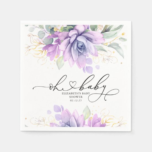 オベビー金ゴールドグリーンベイビーシャワーナプキ スタンダードカクテルナプキン (正面)