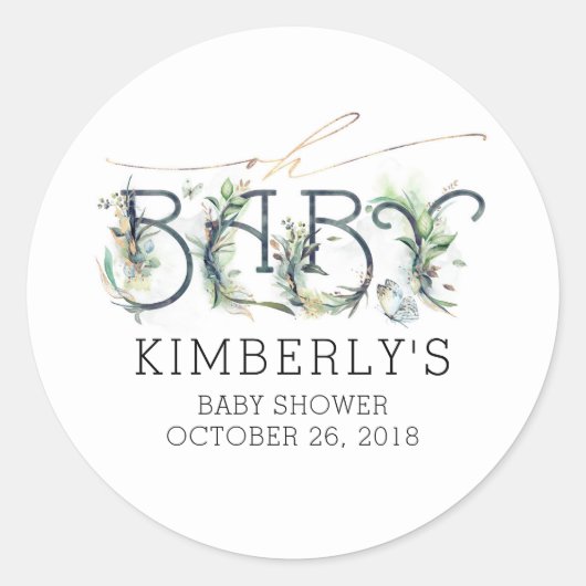 オベビー金ゴールドグリーンリーベビーシャワー ラウンドシール (正面)