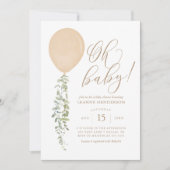 オベビー金ゴールドバルーンユーカリ赤ちゃんシャワーインビタ 招待状 (正面)