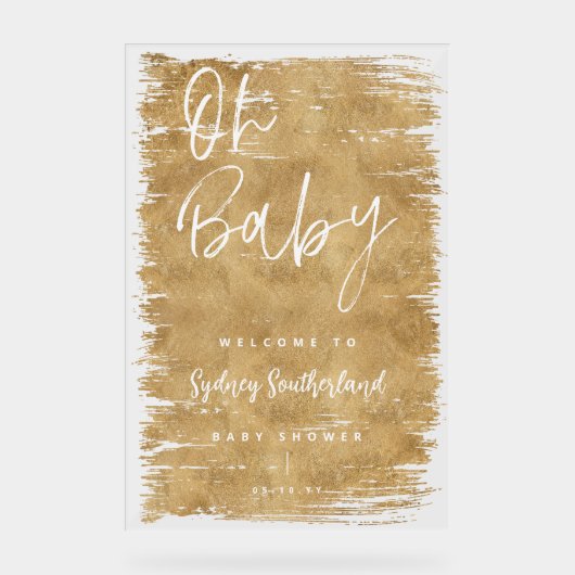 オベビー金ゴールドブラシストロークスクリプトベビーシャワー アクリルサイン (正面)
