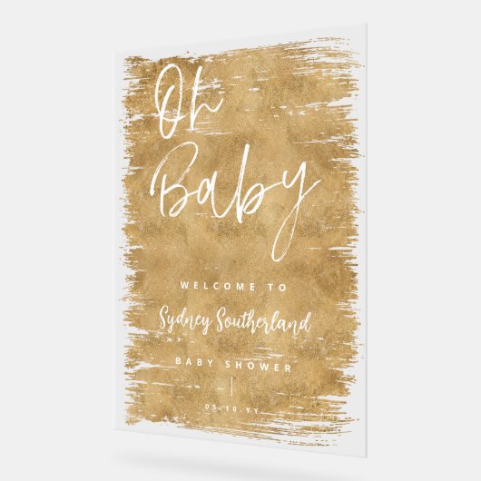 オベビー金ゴールドブラシストロークスクリプトベビーシャワー アクリルサイン (傾斜)