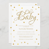 オベビー金ゴールドラブハートベビーシャワー/散水 招待状 (正面/裏面)