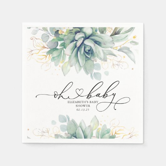 オベビー金ゴールド緑の赤ちゃんシャワー スタンダードカクテルナプキン (正面)