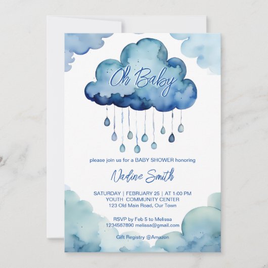 オベビー雲の赤ちゃんシャワーテンプレート 招待状 (正面)