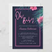 オベビー電気ネオンピンク熱帯赤ちゃんシャワー 招待状 (正面)